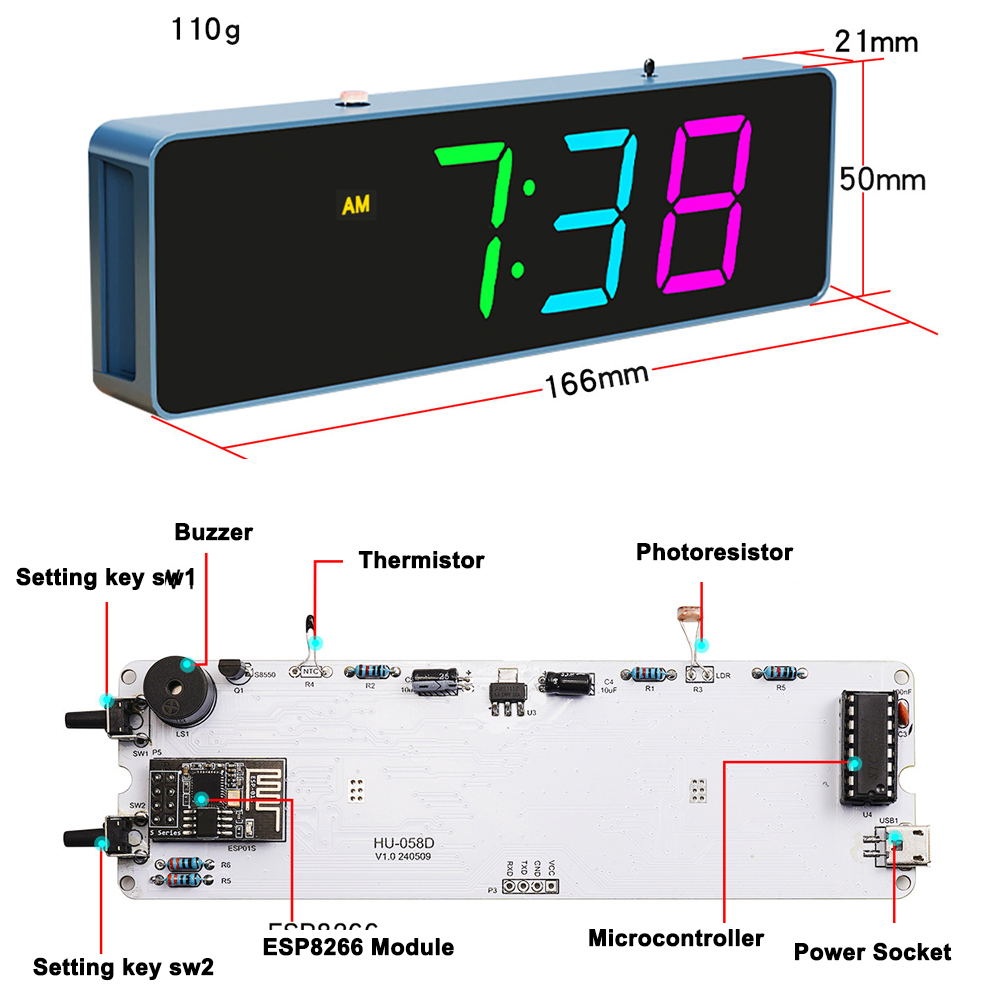 ESP8266 IoT Colorful WiFi Cloc - Diy Electronics Components Kit ulasan dan harga